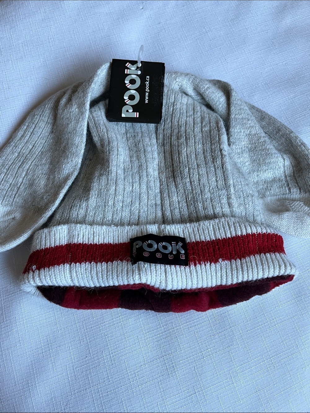 NEW Pook Toque with Red Stripe. Large. One size fits all. Reversible.Wool fleece